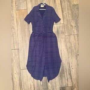 Anthropologie Maeve Blue Aria Plaid Textured Midi Dress Shirtdress Chic
Xsmall